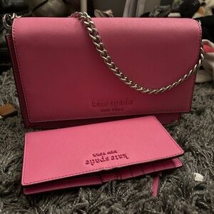 Pink Kate Spade Crossbody with chain AND wallet